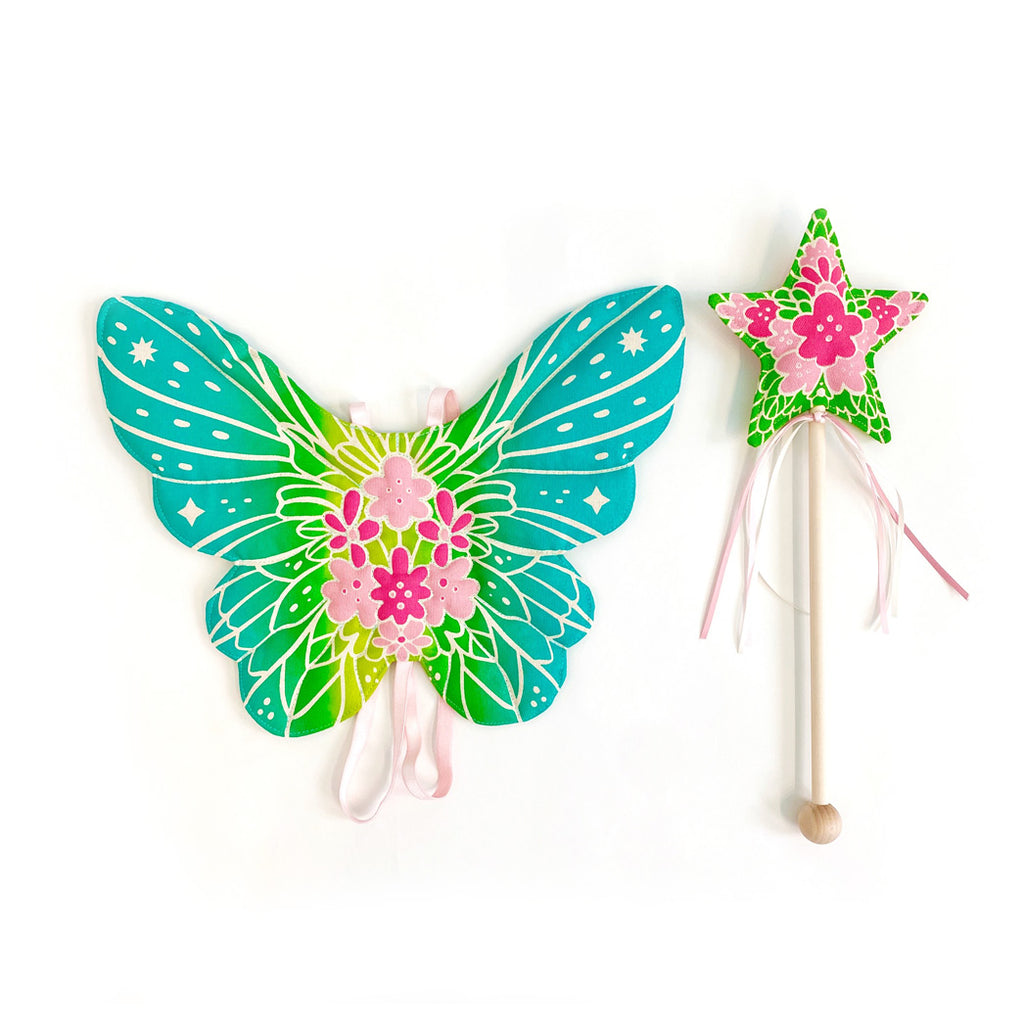 Flower Fairy Wings + Wand Set