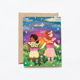 Greeting card with butterfly fairies friends illustration, with craft envelope by Lovelane designs