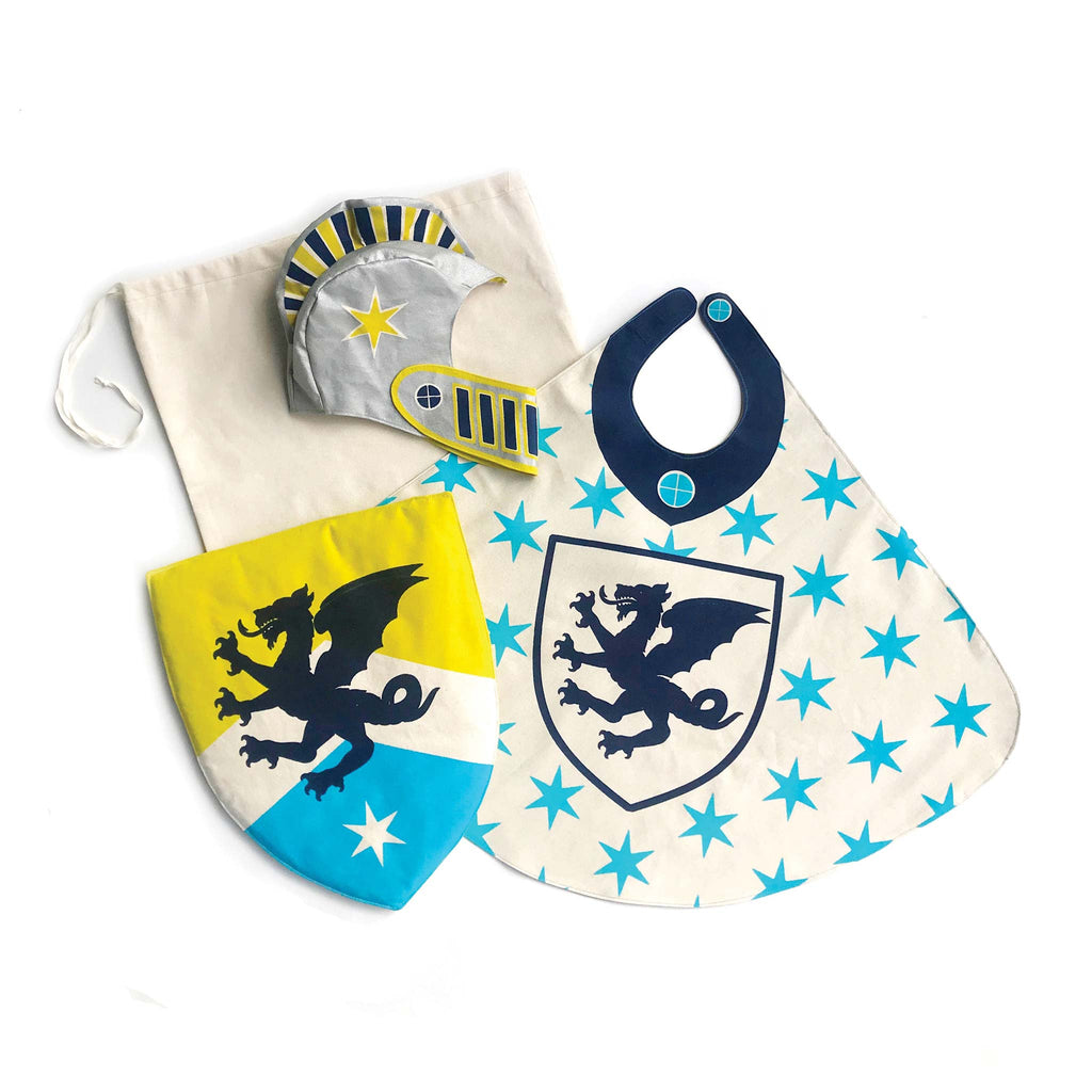 Blue Knight Set Dragon: Helmet, Shield & Cape