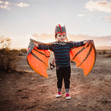 Lava dragon wings costume set with hat in shimmer black and red, for fairytale dress up, playwear by lovelane designs