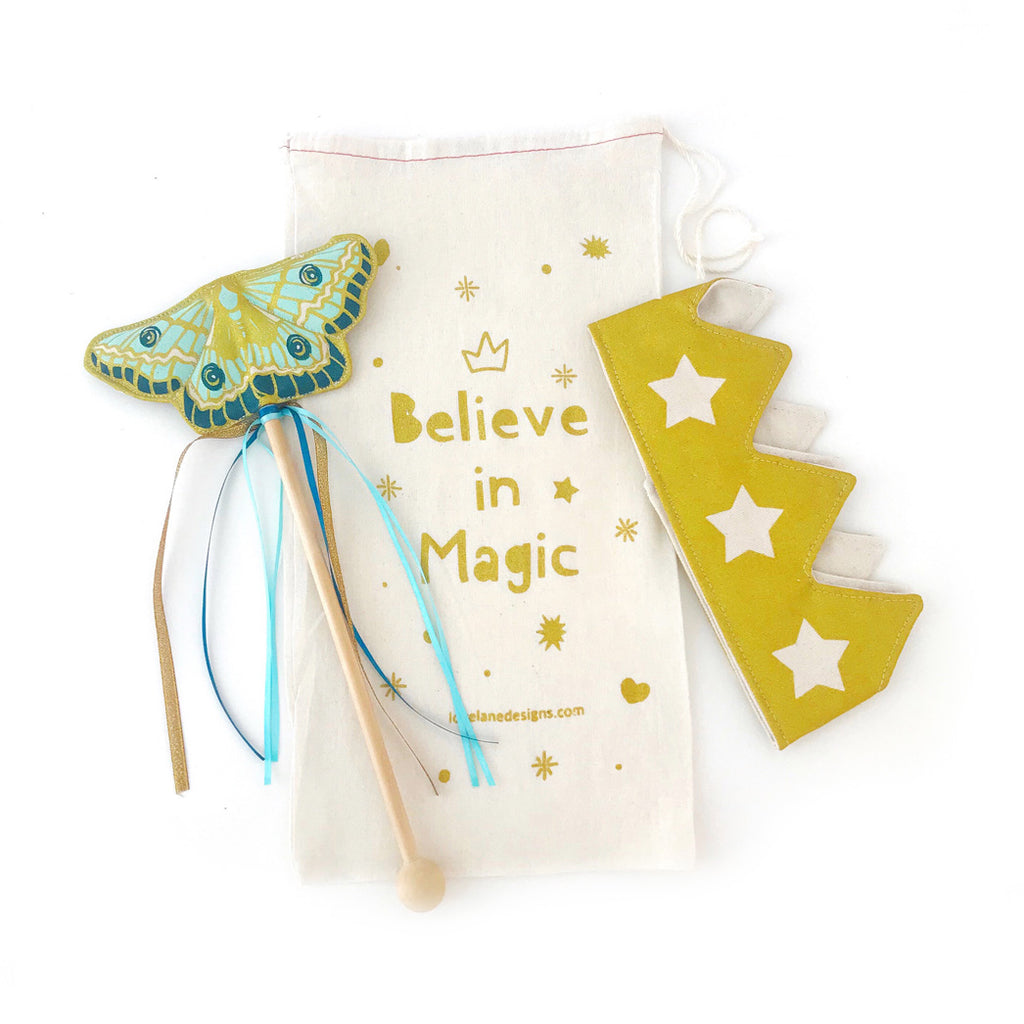 Mint Butterfly Wand + Gold Crown Gift Set