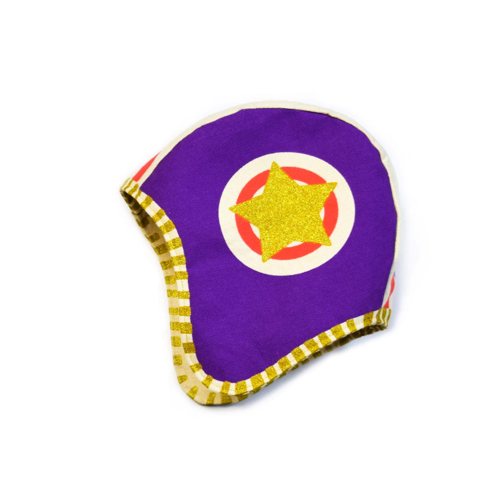 Purple moto hat, helmet costume, for dress up, playwear by lovelane designs