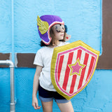 Pink and orange super hero shield costume, with arm straps, for dress up, playwear by lovelane designs