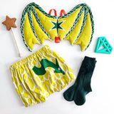 Green baby dragon wings and lime green bloomers set for dress up, playwear by lovelane designs